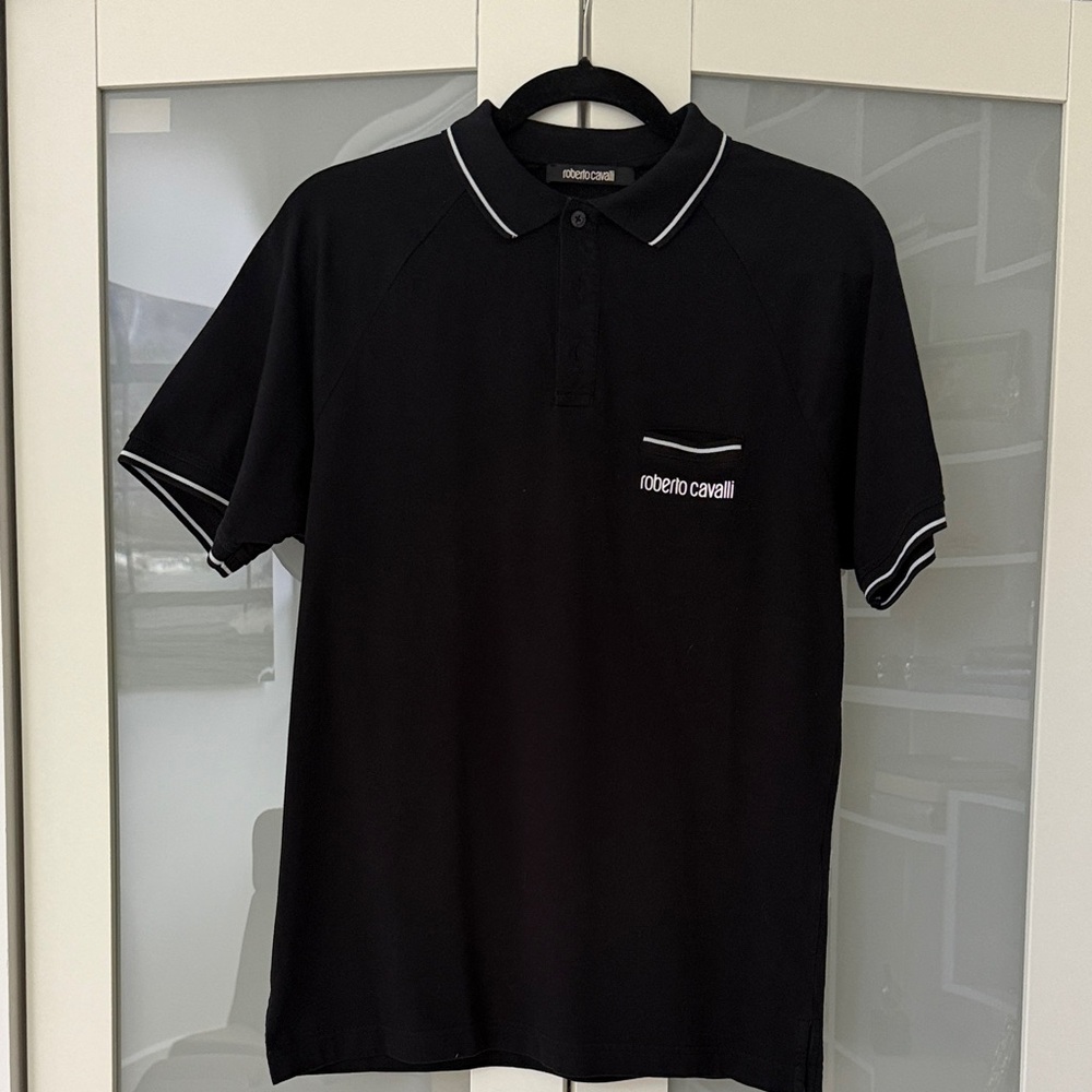 Roberto Cavalli Black Polo with White Trim